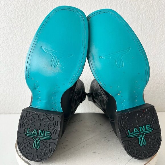 Lane Saratoga Womens Square Toe Cowboy Boots Sz 7 Black Leather Western Cowgirl - Picture 8 of 11